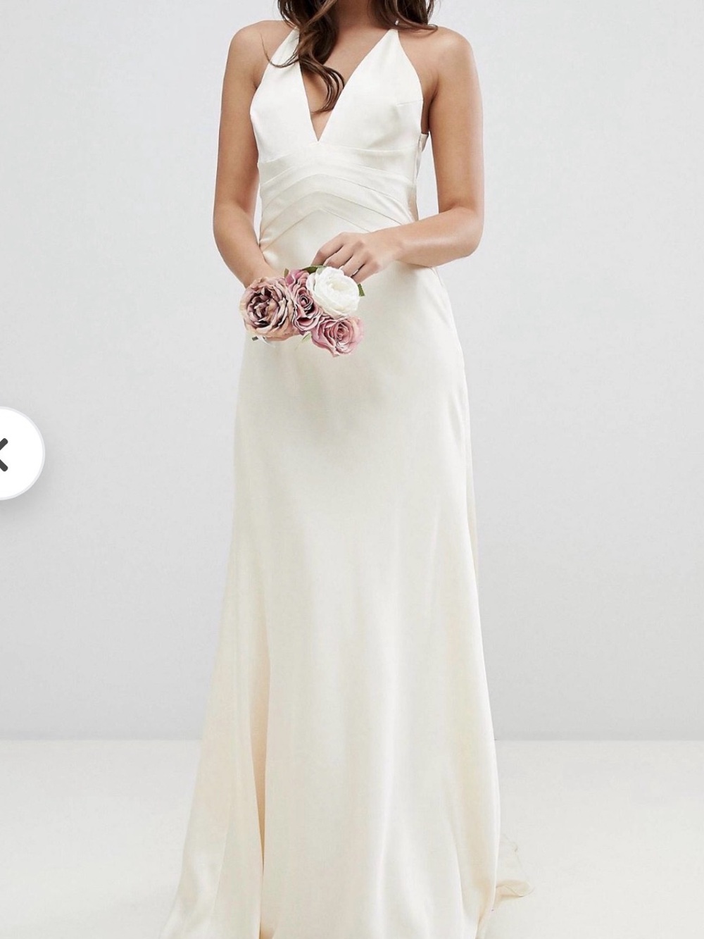 NWT Vintage ASOS Ivory V-Neck Satin Wedding Dress - Picture 4 of 8